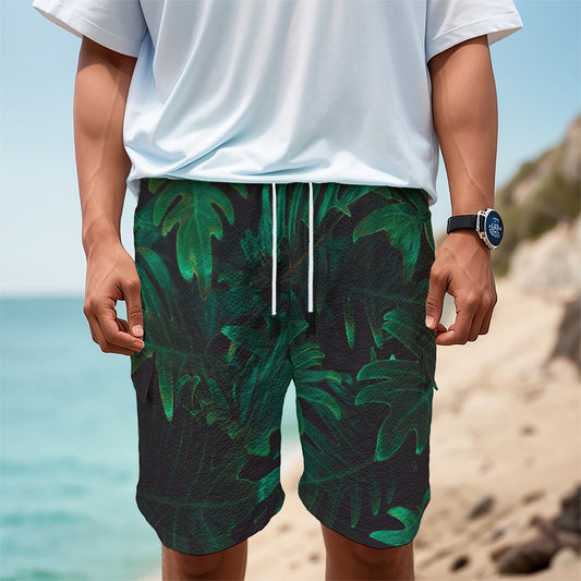 Tropical Fern Leaf Print Men's Cargo Shorts