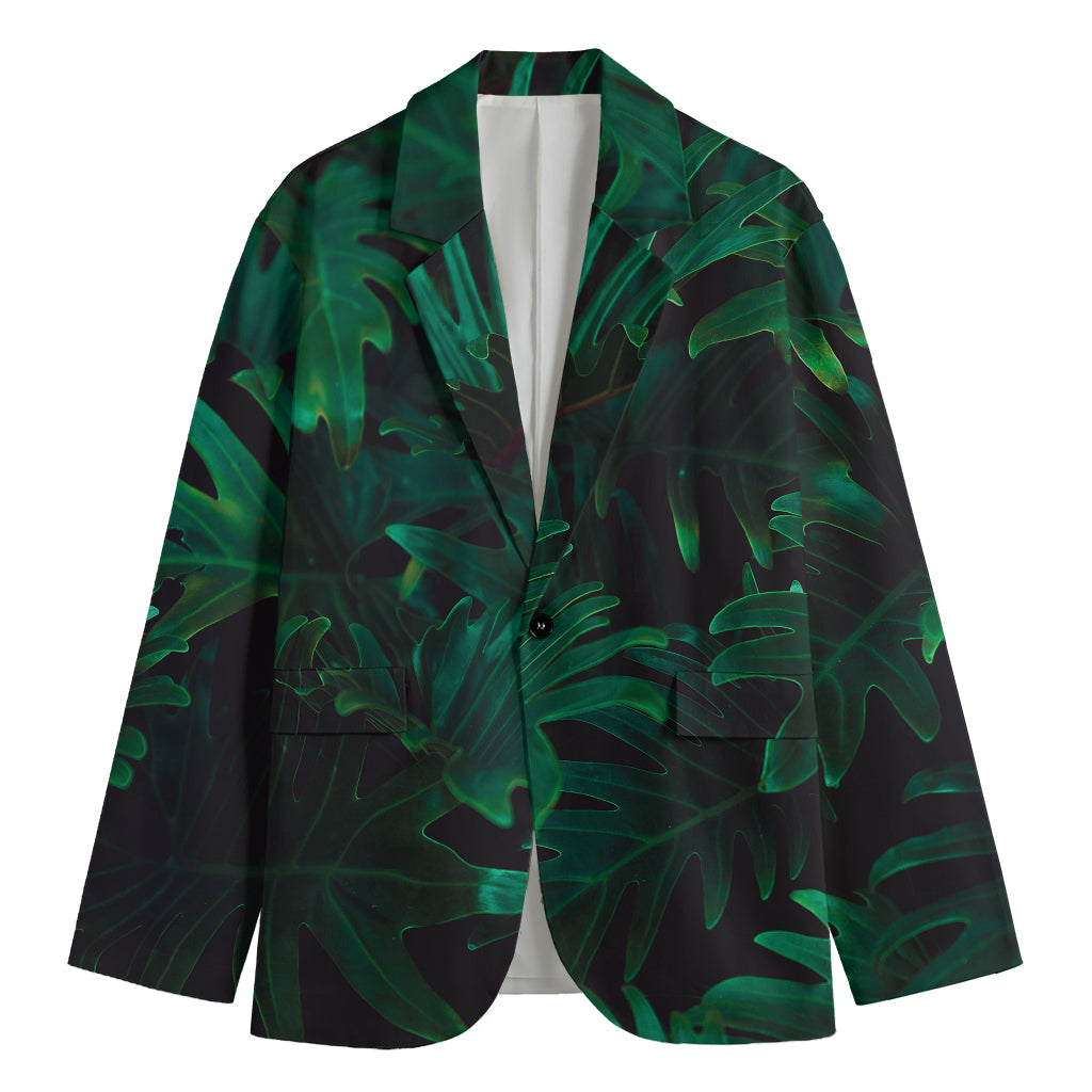 Tropical Fern Leaf Print Men's Cotton Blazer