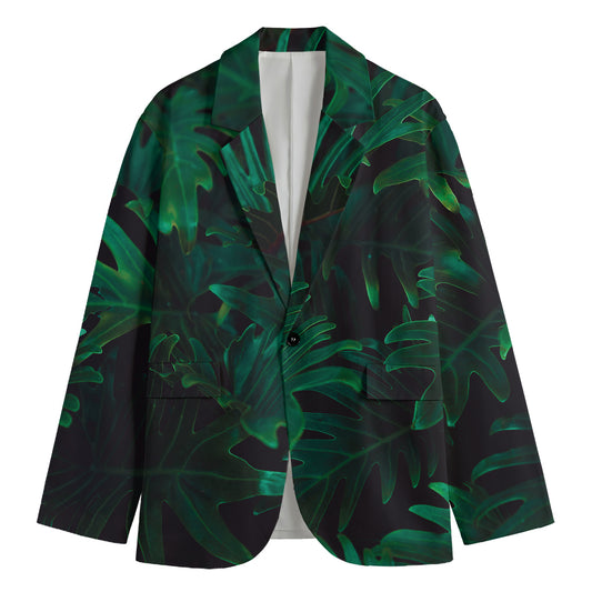 Tropical Fern Leaf Print Men's Cotton Blazer