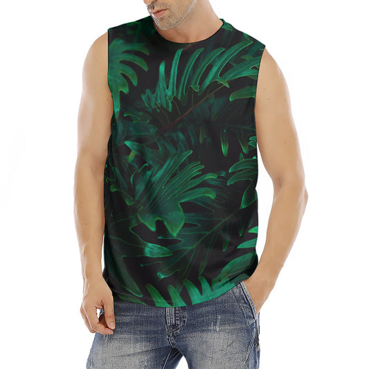 Tropical Fern Leaf Print Men's Fitness Tank Top