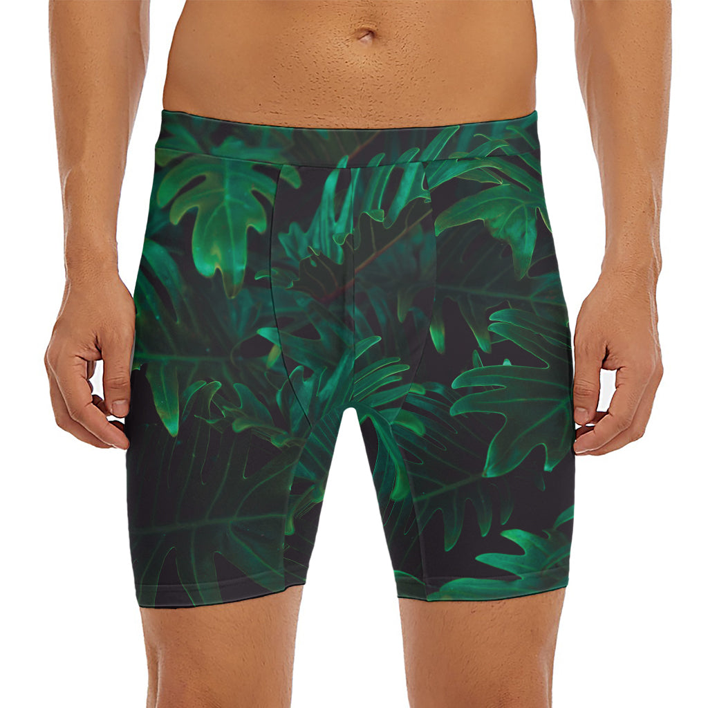 Tropical Fern Leaf Print Men's Long Boxer Briefs
