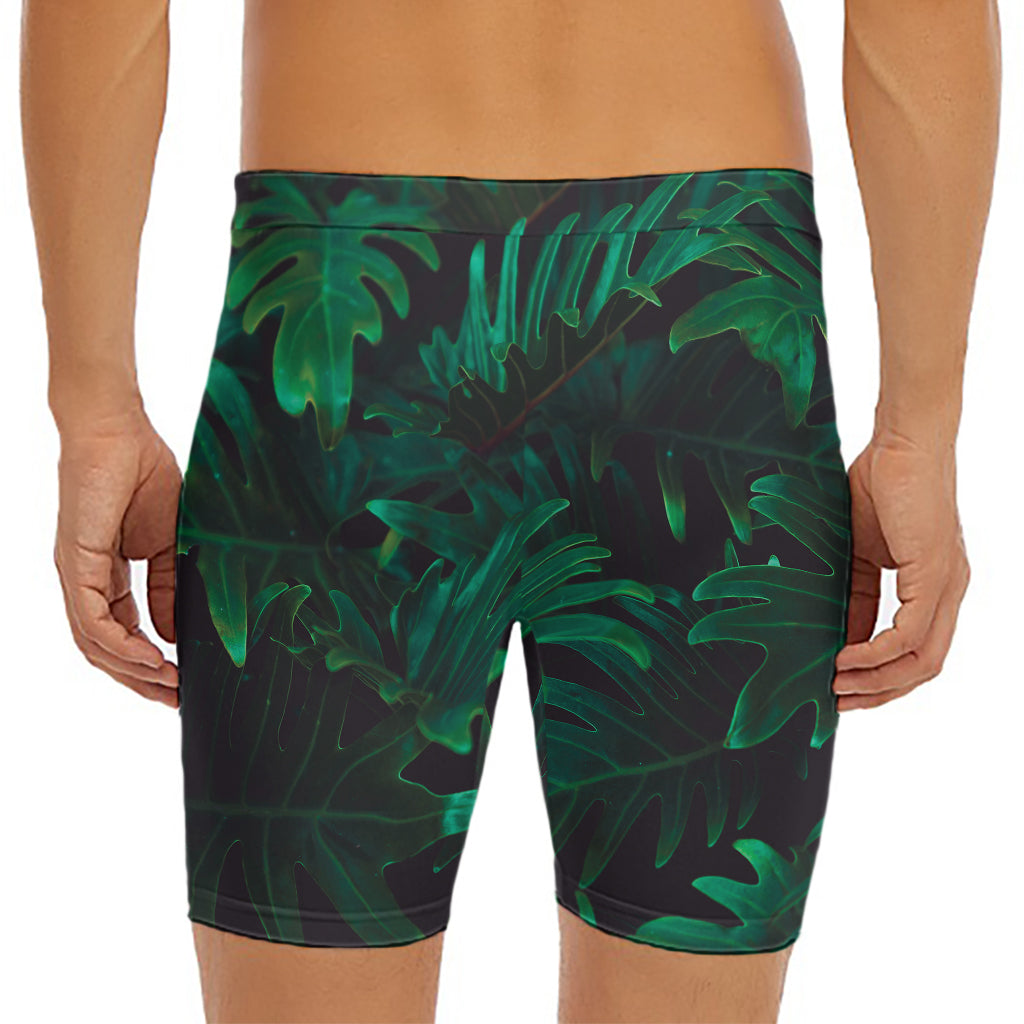 Tropical Fern Leaf Print Men's Long Boxer Briefs