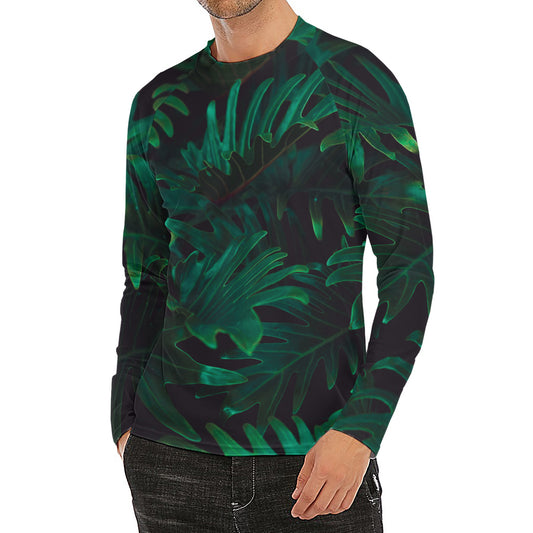 Tropical Fern Leaf Print Men's Long Sleeve Rash Guard