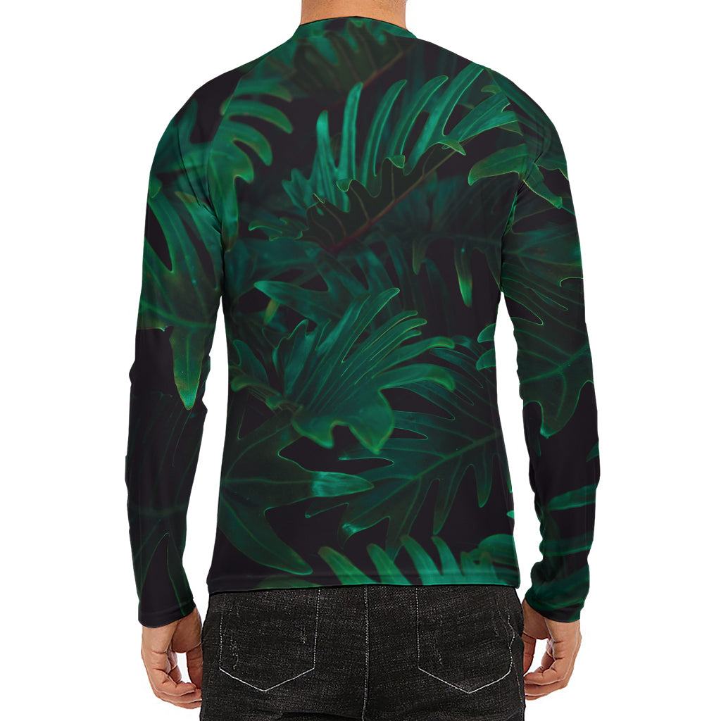 Tropical Fern Leaf Print Men's Long Sleeve Rash Guard
