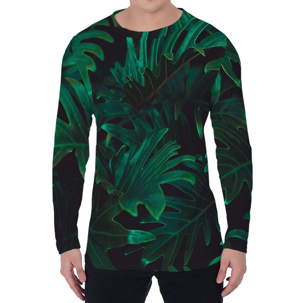 Tropical Fern Leaf Print Men's Long Sleeve T-Shirt