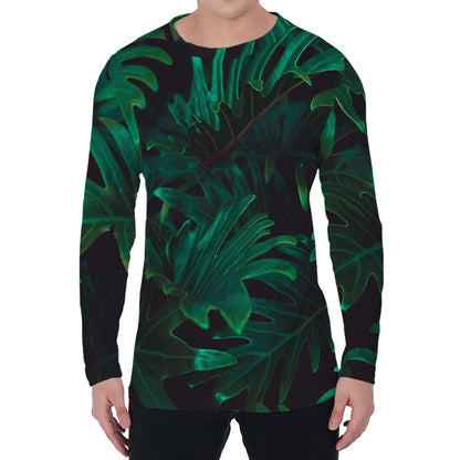 Tropical Fern Leaf Print Men's Long Sleeve T-Shirt