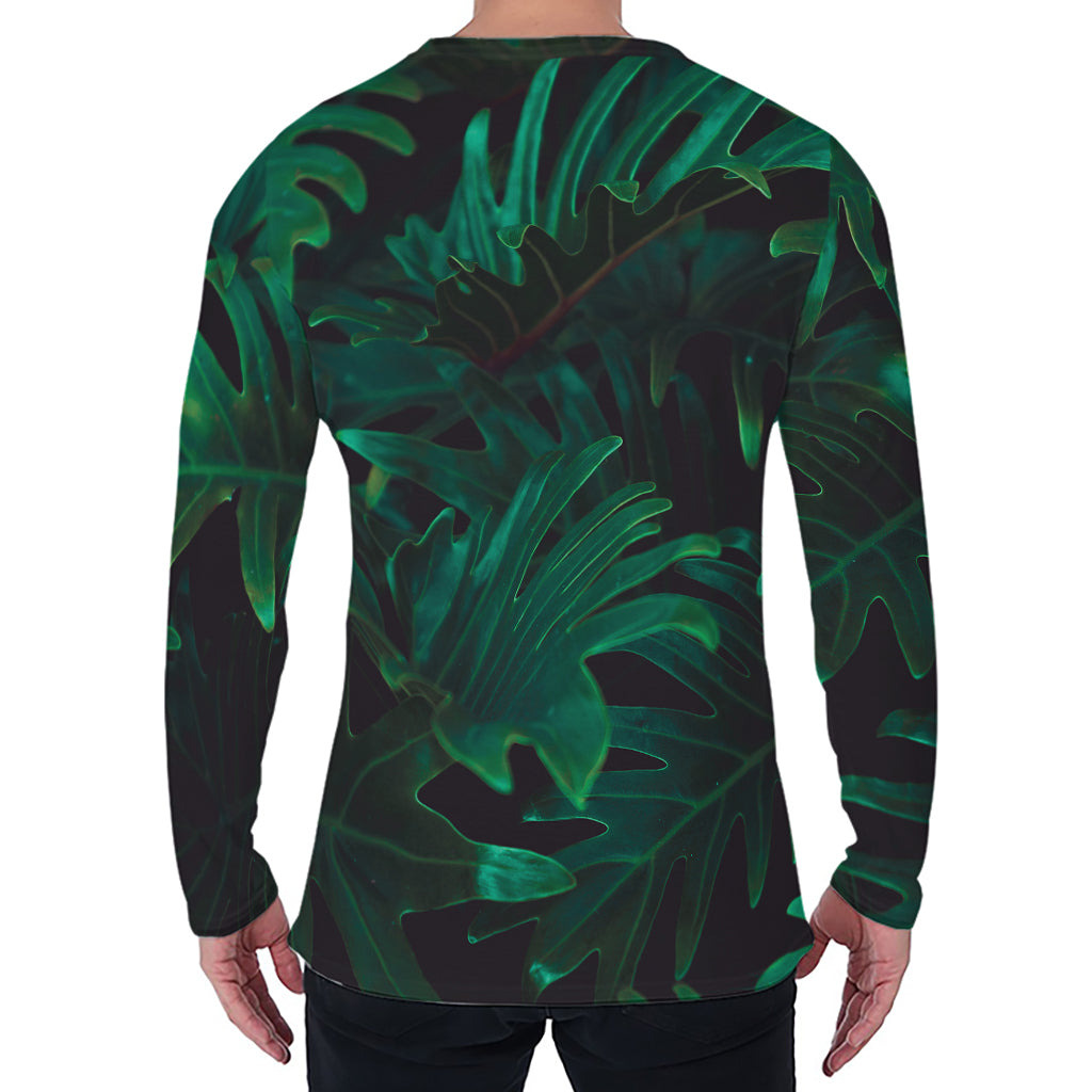 Tropical Fern Leaf Print Men's Long Sleeve T-Shirt
