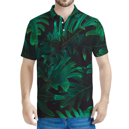 Tropical Fern Leaf Print Men's Polo Shirt