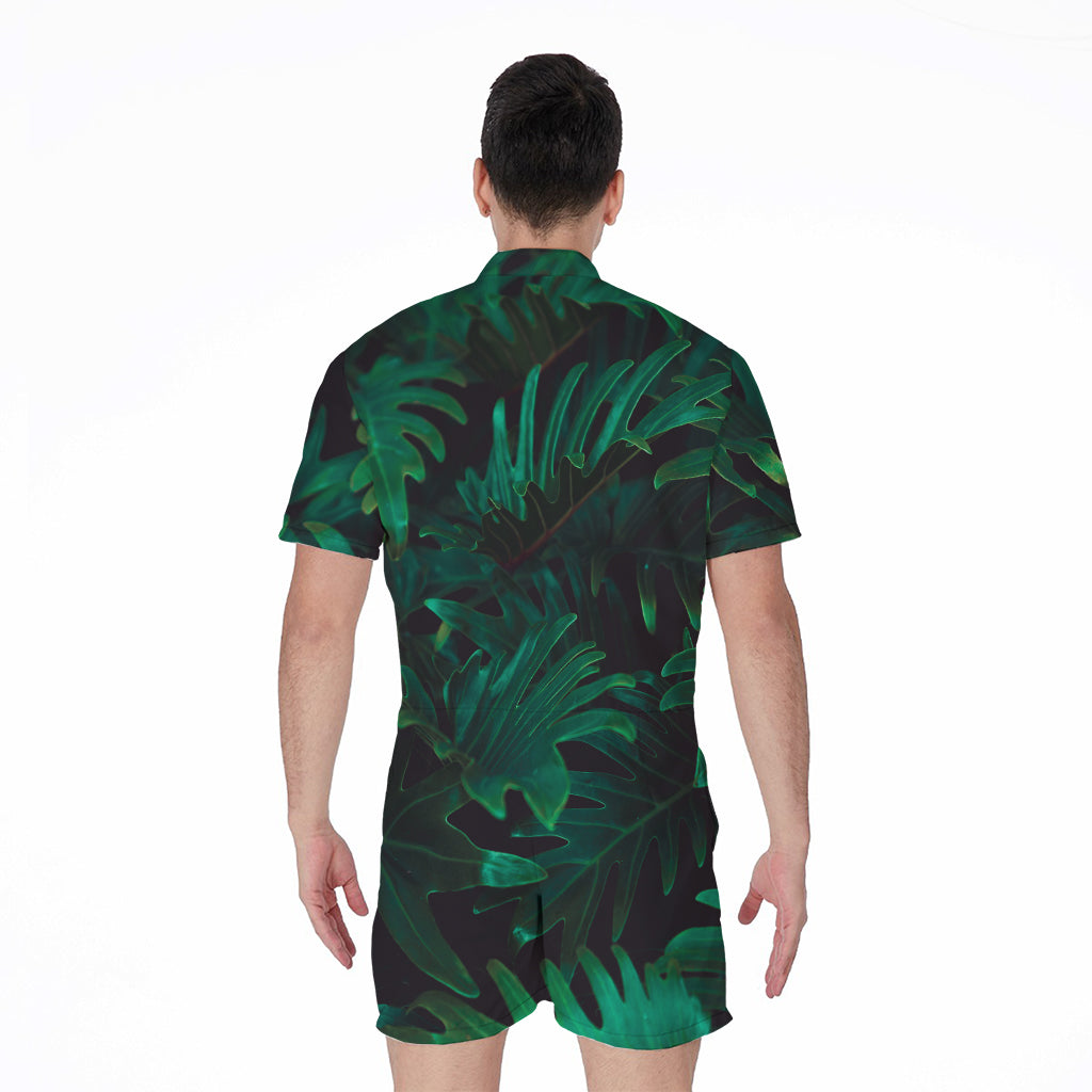 Tropical Fern Leaf Print Men's Rompers