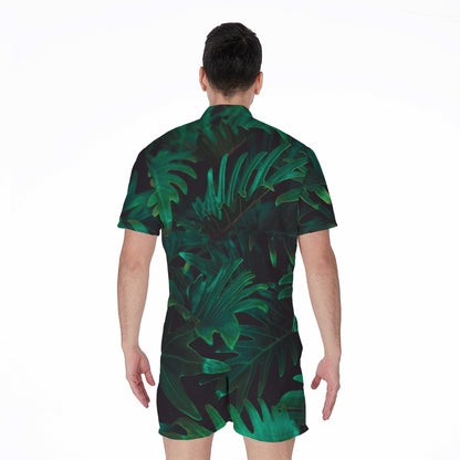 Tropical Fern Leaf Print Men's Rompers