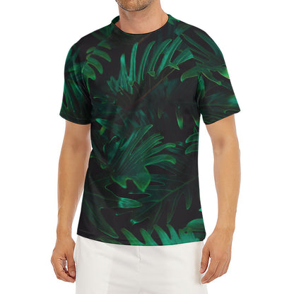 Tropical Fern Leaf Print Men's Short Sleeve Rash Guard