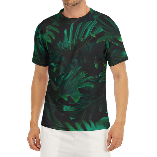Tropical Fern Leaf Print Men's Short Sleeve Rash Guard