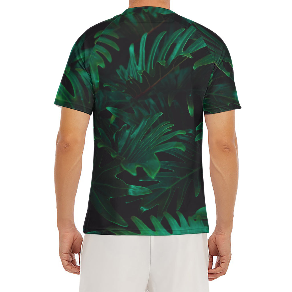 Tropical Fern Leaf Print Men's Short Sleeve Rash Guard