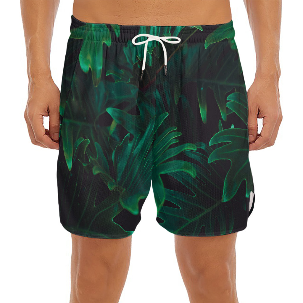 Tropical Fern Leaf Print Men's Split Running Shorts