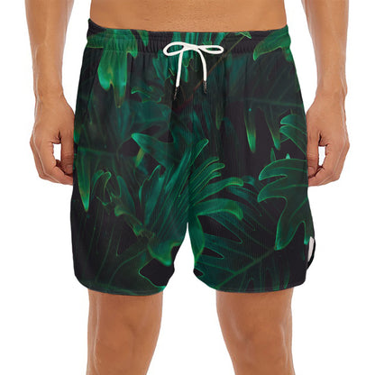 Tropical Fern Leaf Print Men's Split Running Shorts