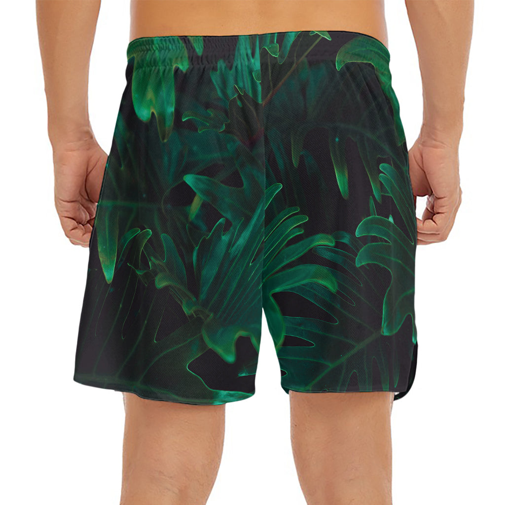Tropical Fern Leaf Print Men's Split Running Shorts