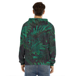 Tropical Fern Leaf Print Men's Velvet Pullover Hoodie