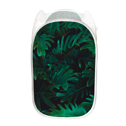 Tropical Fern Leaf Print Mesh Laundry Hamper