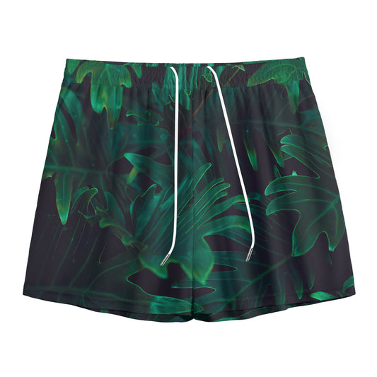 Tropical Fern Leaf Print Mesh Shorts