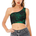 Tropical Fern Leaf Print One Shoulder Crop Top