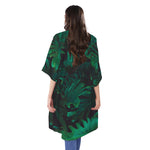 Tropical Fern Leaf Print Open Front Beach Cover Up