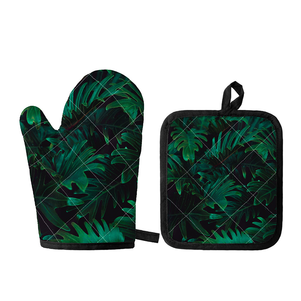 Tropical Fern Leaf Print Oven Mitt And Pot Holder Set