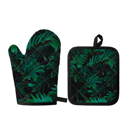 Tropical Fern Leaf Print Oven Mitt And Pot Holder Set