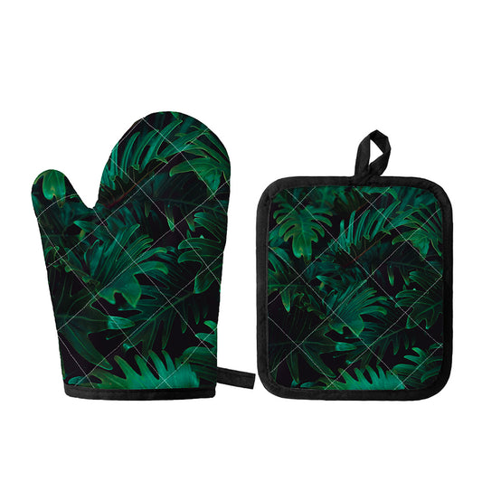 Tropical Fern Leaf Print Oven Mitt And Pot Holder Set