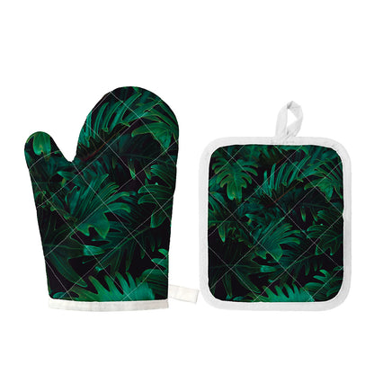 Tropical Fern Leaf Print Oven Mitt And Pot Holder Set