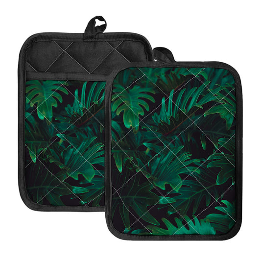 Tropical Fern Leaf Print Pot Holders With Pocket