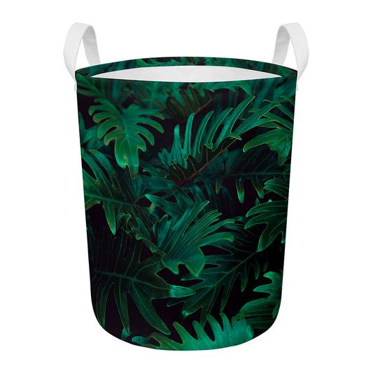 Tropical Fern Leaf Print Round Laundry Basket