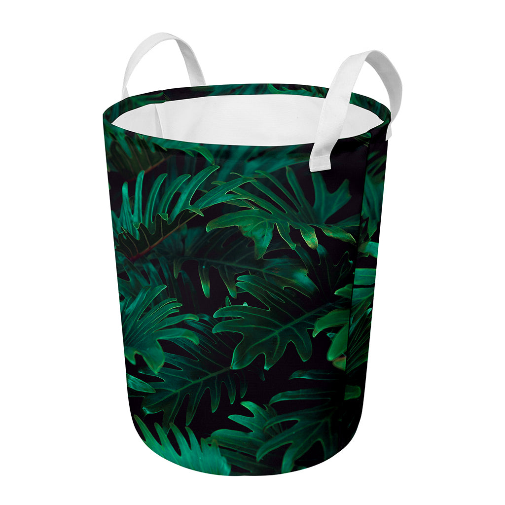 Tropical Fern Leaf Print Round Laundry Basket