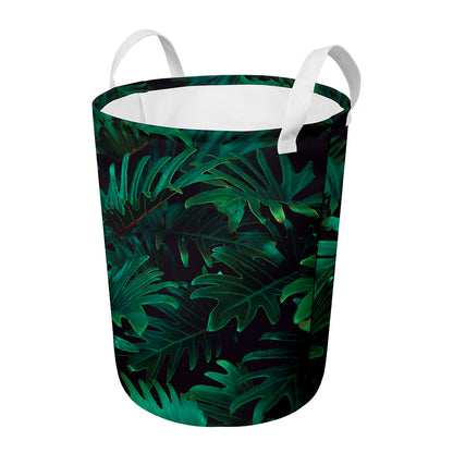 Tropical Fern Leaf Print Round Laundry Basket