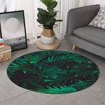Tropical Fern Leaf Print Round Rug