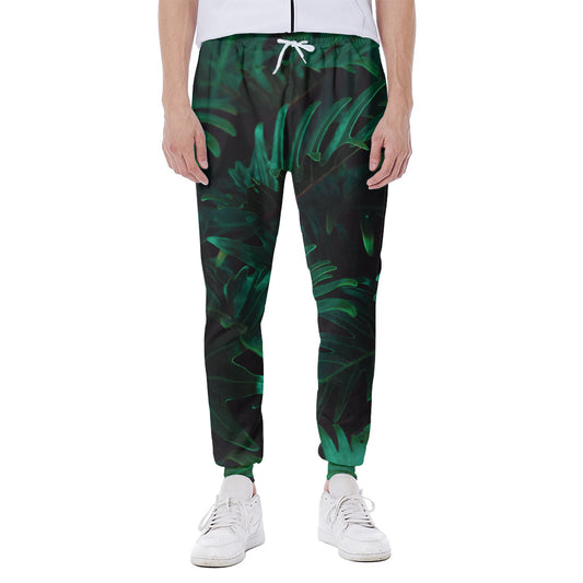 Tropical Fern Leaf Print Scuba Joggers