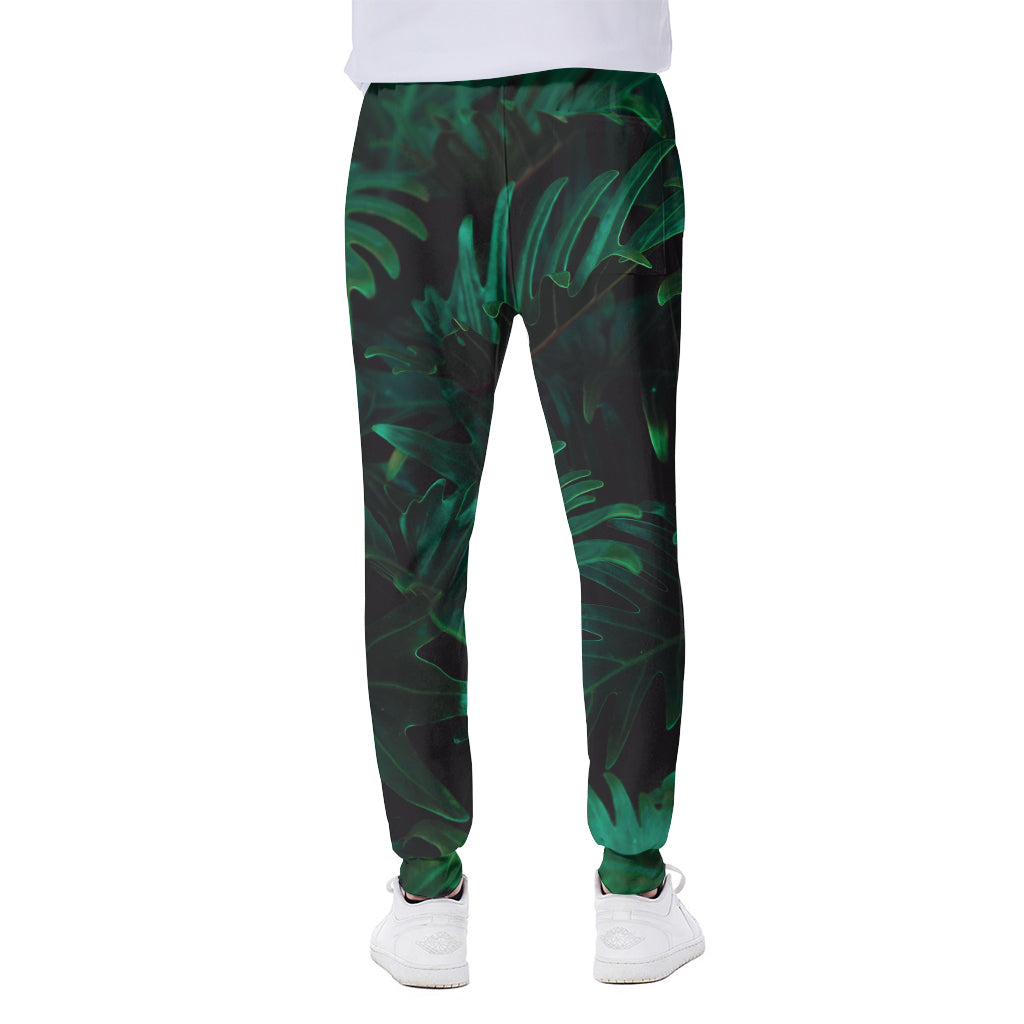 Tropical Fern Leaf Print Scuba Joggers