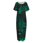 Tropical Fern Leaf Print Short Sleeve Long Nightdress