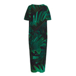 Tropical Fern Leaf Print Short Sleeve Long Nightdress