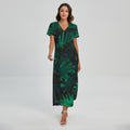 Tropical Fern Leaf Print Short Sleeve Maxi Dress