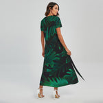 Tropical Fern Leaf Print Short Sleeve Maxi Dress