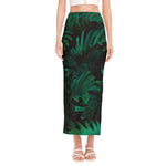 Tropical Fern Leaf Print Side Slit Maxi Skirt