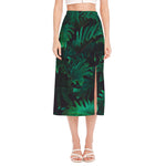 Tropical Fern Leaf Print Side Slit Midi Skirt