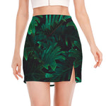 Tropical Fern Leaf Print Side Slit Mini Skirt