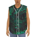 Tropical Fern Leaf Print Sleeveless Baseball Jersey