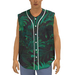 Tropical Fern Leaf Print Sleeveless Baseball Jersey