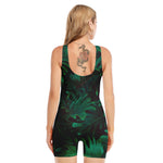 Tropical Fern Leaf Print Sleeveless One Piece Swimsuit