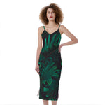 Tropical Fern Leaf Print Slim Fit Midi Cami Dress