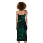 Tropical Fern Leaf Print Slim Fit Midi Cami Dress