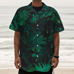 Tropical Fern Leaf Print Textured Short Sleeve Shirt