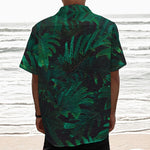 Tropical Fern Leaf Print Textured Short Sleeve Shirt